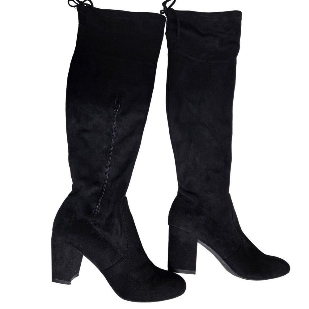 NY&C Over The Knee Black Suede Tall Boots Block Heel Side Zip Size 8